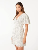 Pria Button-Down Mini Dress White Spot - 0 to 12 Women's Day Dresses