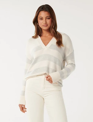 Nicole Stripped Polo Sweater White/Neutral Stripe - 0 to 12 Women's Outerwear