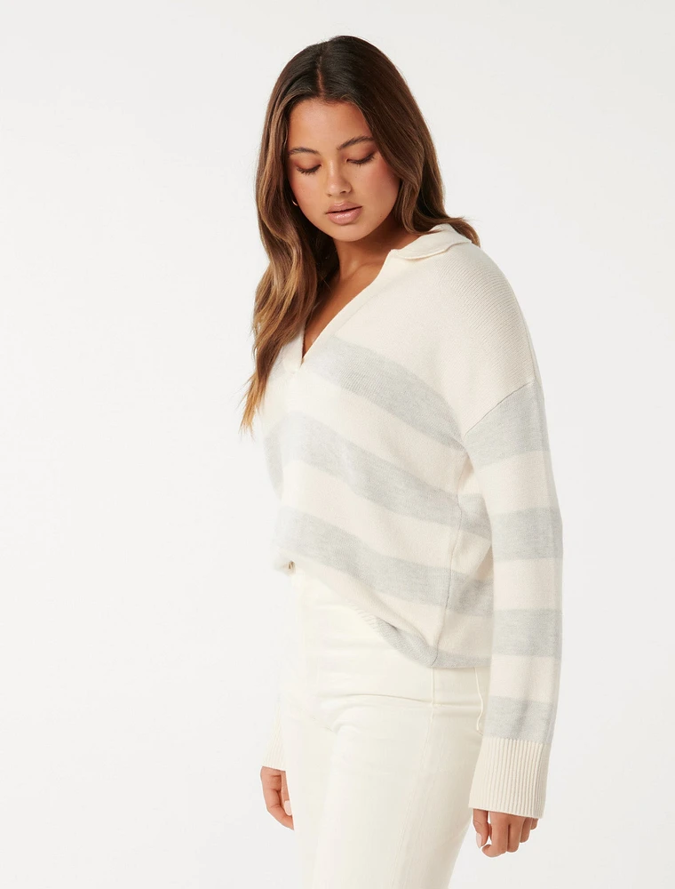 Nicole Striped Polo Collar Jumper