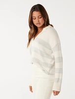 Nicole Striped Polo Collar Jumper