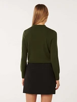 Olive Button Through Polo Jumper