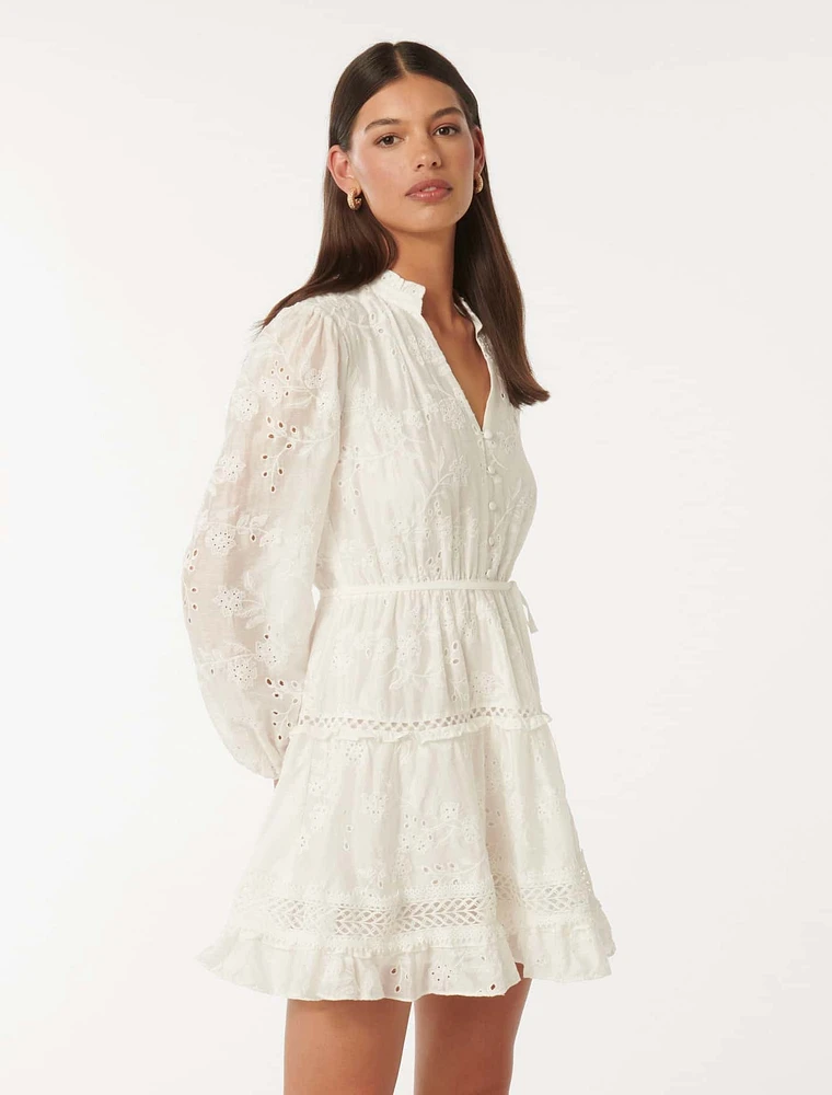 Ivana Trim Detail Mini Dress White - 0 to 12 Women's Day Dresses