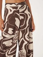 Ebony Wide-Leg Linen Pants Brown Abstract Print - 0 to 12 Women's