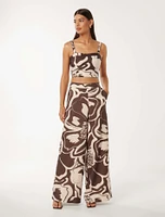 Ebony Wide-Leg Linen Pants Brown Abstract Print - 0 to 12 Women's