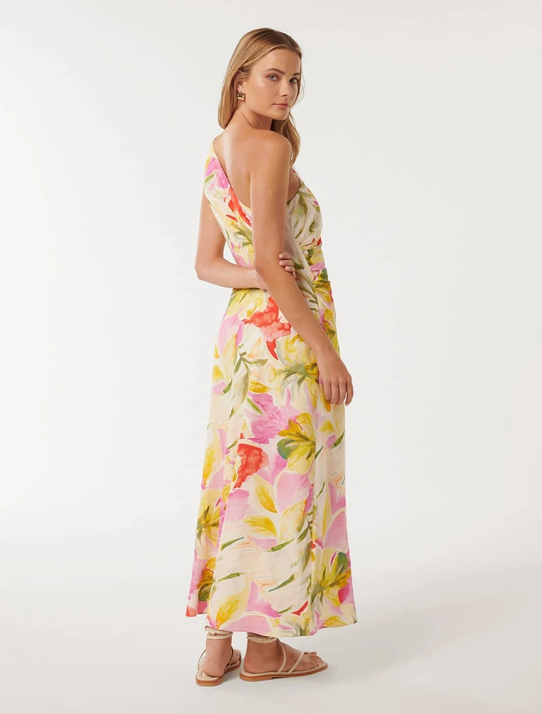 Elle One-Shoulder Midi Dress Bright Tropical Print - 0 to 12 Women's Day Dresses