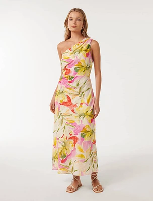 Elle One-Shoulder Midi Dress Bright Tropical Print - 0 to 12 Women's Day Dresses