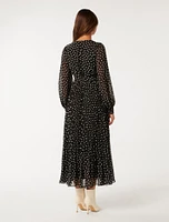 Silvia Pleated Midi Dress Black Spot - 0 to 12 Women's Dresses