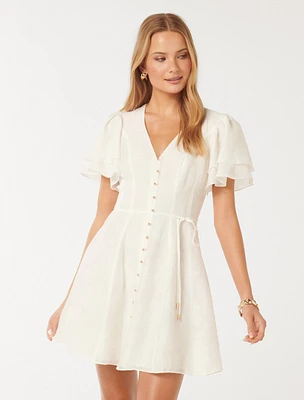 Avril Button-Through Mini Dress White - 0 to 12 Women's Dresses