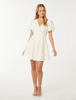 Avril Button-Through Mini Dress White - 0 to 12 Women's Dresses