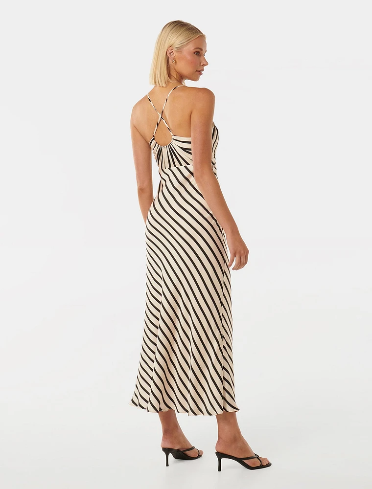 Abby Satin Stripe Midi Dress Black and White - 0 to 12 Women's Day Dresses