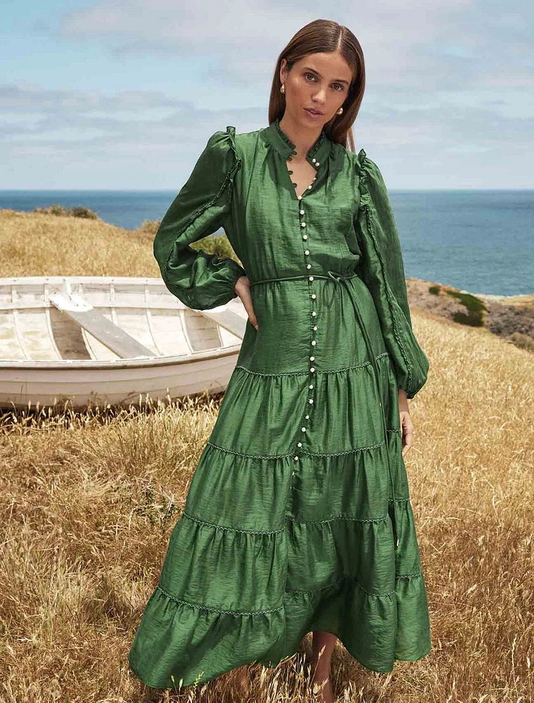 Jessie Button-Down Midi Dress Dark Green - 0 to 12 Women's Dresses