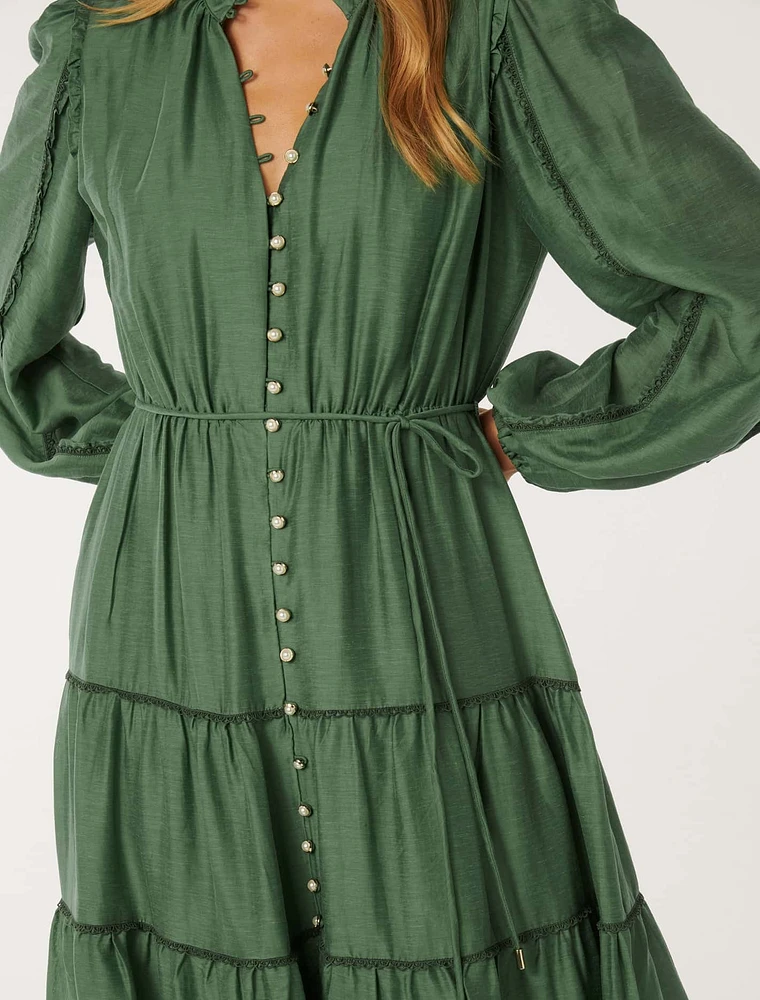Jessie Button-Down Midi Dress Dark Green - 0 to 12 Women's Dresses