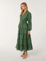 Jessie Button-Down Midi Dress Dark Green - 0 to 12 Women's Dresses