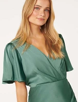 Chelsea Flutter-Sleeve Satin Maxi Dress