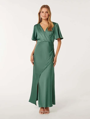 Chelsea Flutter Sleeve Satin Maxi