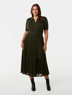 Melody Curve Polo Knit Dress Khaki Green - 12 to 20 Women's Plus Day Dresses