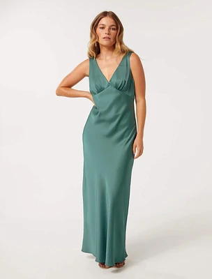 Cameron Petite V-Neck Satin Maxi Dress