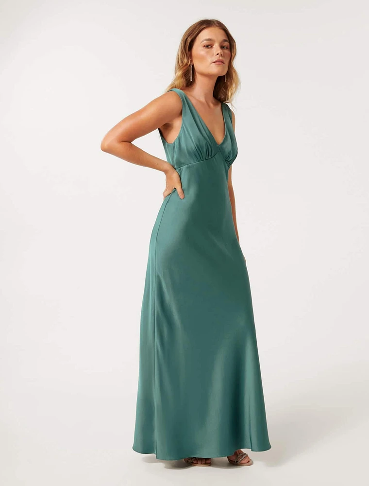 Cameron Petite V-Neck Satin Maxi Dress