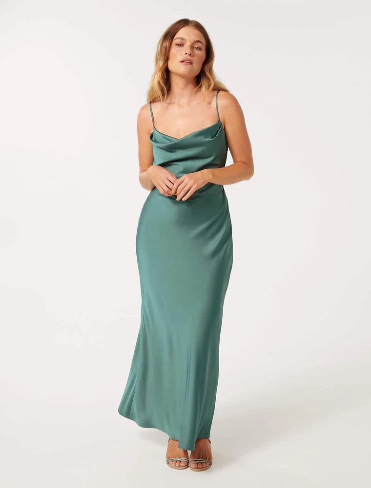 Mia Petite Satin Maxi Dress Sage Green - 0 to 12 Women's Occasion Dresses