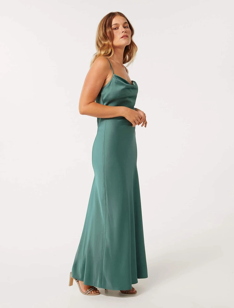 Mia Petite Satin Maxi Dress Sage Green - 0 to 12 Women's Occasion Dresses