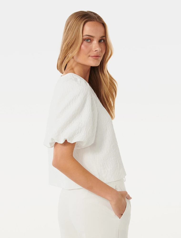 Nara Textured Puff-Sleeve Top