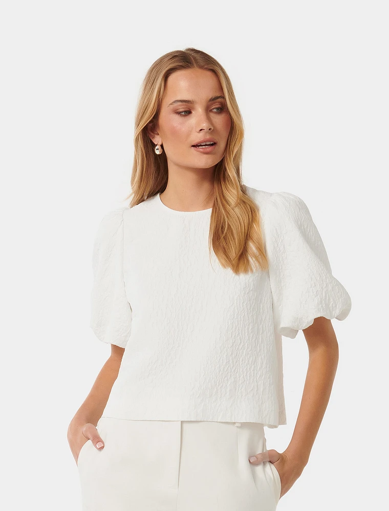 Nara Textured Puff-Sleeve Top