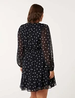 Eliesse Curve Button-Front Mini Dress Navy Spot - 12 to 20 Women's Plus Day Dresses