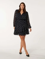 Eliesse Curve Button-Front Mini Dress Navy Spot - 12 to 20 Women's Plus Day Dresses