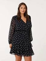 Eliesse Curve Button-Front Mini Dress Navy Spot - 12 to 20 Women's Plus Day Dresses