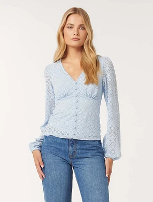 Serenity Button-Front Lace Top