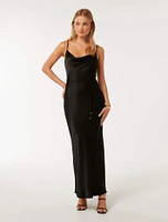 Lucy Satin Cowl Maxi Dress Black - 0 to 12 Women's Event Dresses