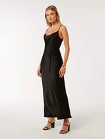 Lucy Satin Cowl Maxi Dress Black - 0 to 12 Women's Event Dresses