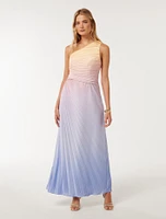 Paula Pleated One-Shoulder Maxi Dress Pink and Blue - 0 to 12 Women's Occasion Dresses Formalwear