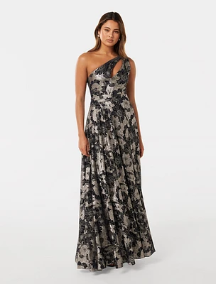 Marta One-Shoulder Gown Navy/Grey - 0 to 12 Women's Occasion Dresses