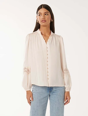 Annalise Lace-Sleeve Blouse White - 0 to 12 Women's Blouses