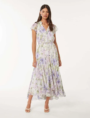 Freya Flutter-Sleeve Midi Dress