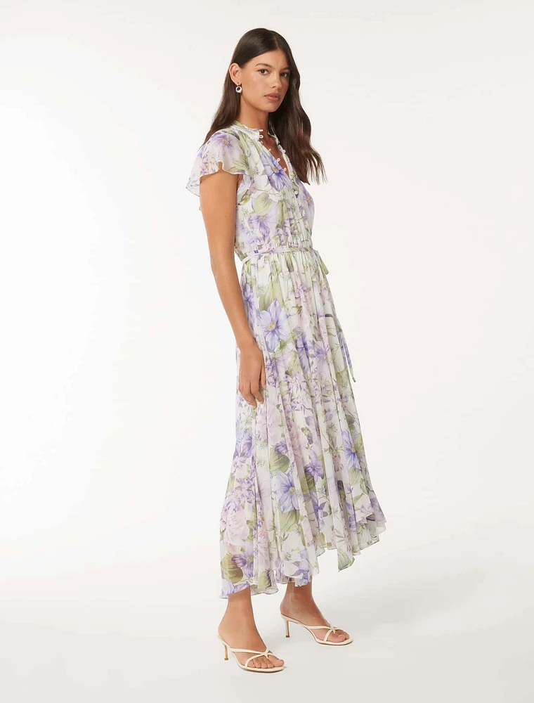 Freya Flutter-Sleeve Midi Dress Light Lilac Floral - 0 to 12 Women's Dresses