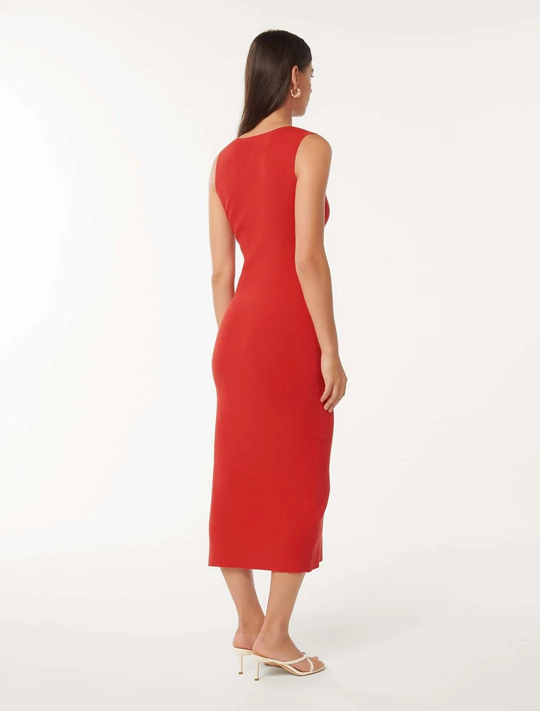 Chelsea Button Detail Midi Dress Red - 0 to 12 Women's Dresses