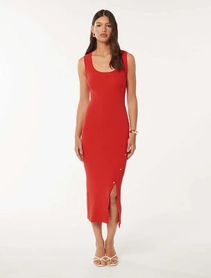 Chelsea Button Detail Midi Dress Red - 0 to 12 Women's Dresses