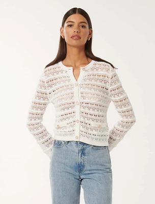 Melanie Pointelle Cardigan White - 0 to 12 Women's Outerwear