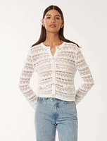 Melanie Pointelle Cardigan White - 0 to 12 Women's Outerwear