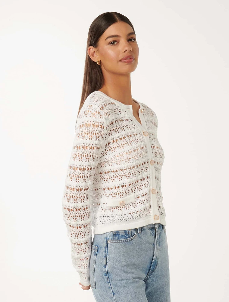 Melanie Pointelle Cardigan White - 0 to 12 Women's Outerwear