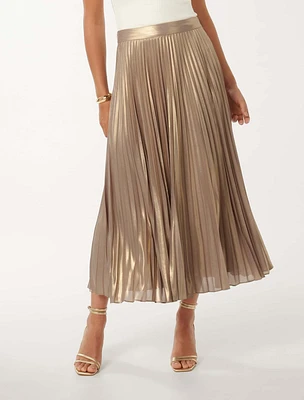 Estella Metallic Pleated Maxi Skirt Soft Gold - 0 to 12 Women's Skirts