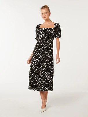 Hailee Puff-Sleeve Midi Dress