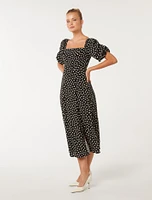 Hailee Puff-Sleeve Midi Dress