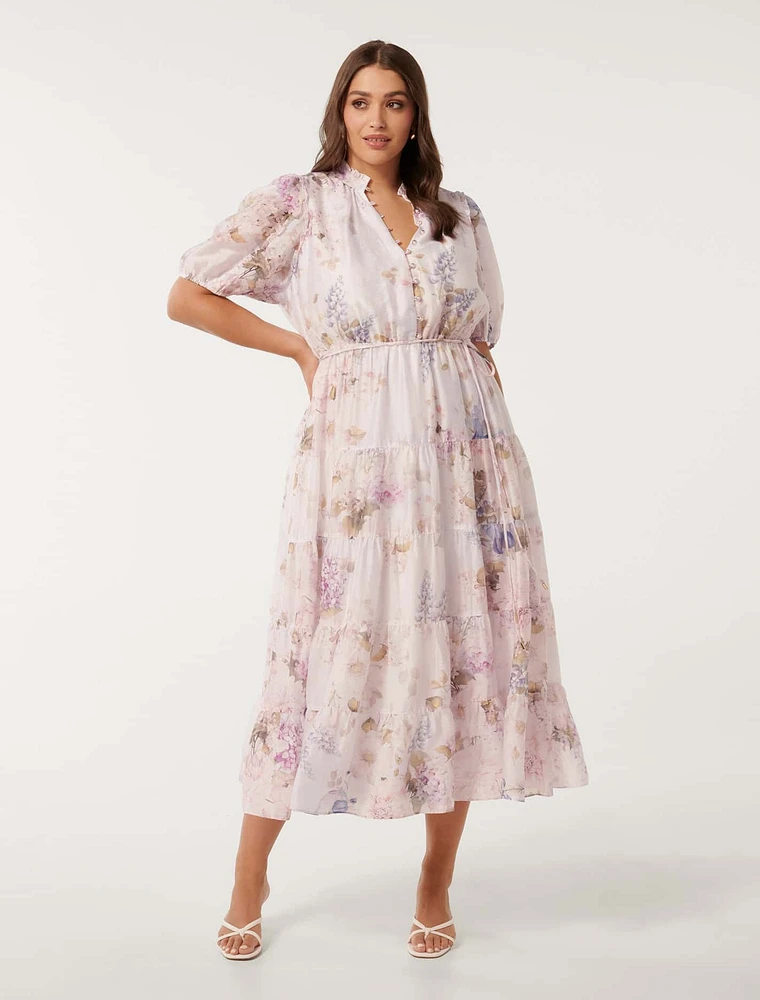 Evelyn Curve Short Sleeve Midi Dress Floral Print - 12 to 20 Women's Plus Dresses