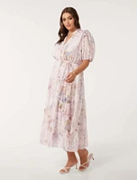 Evelyn Curve Short Sleeve Midi Dress Floral Print - 12 to 20 Women's Plus Dresses