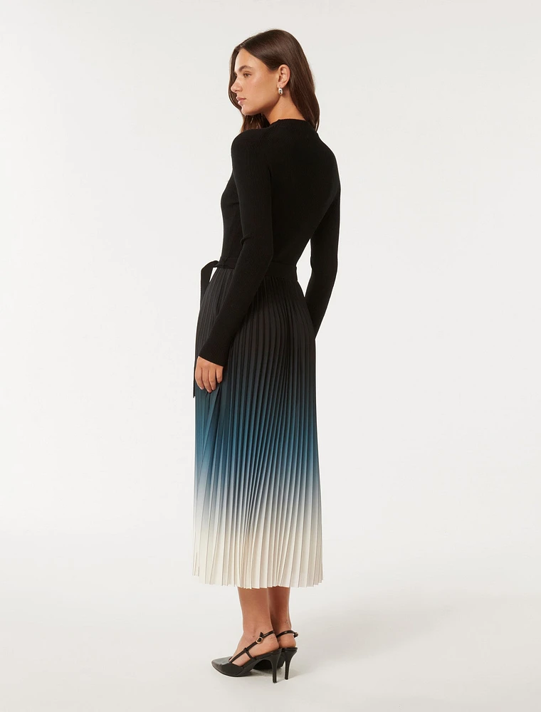 Harmony Ombre Pleat Midi Dress