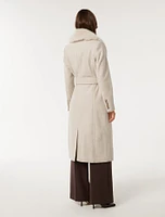 Monica Faux-Fur Collar Wrap Coat