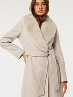 Monica Faux-Fur Collar Wrap Coat
